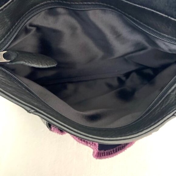 Elie Handbag Tulip Jr Crossbody Purse Purple & Black Leather Made in USA Buttery - Picture 9 of 12